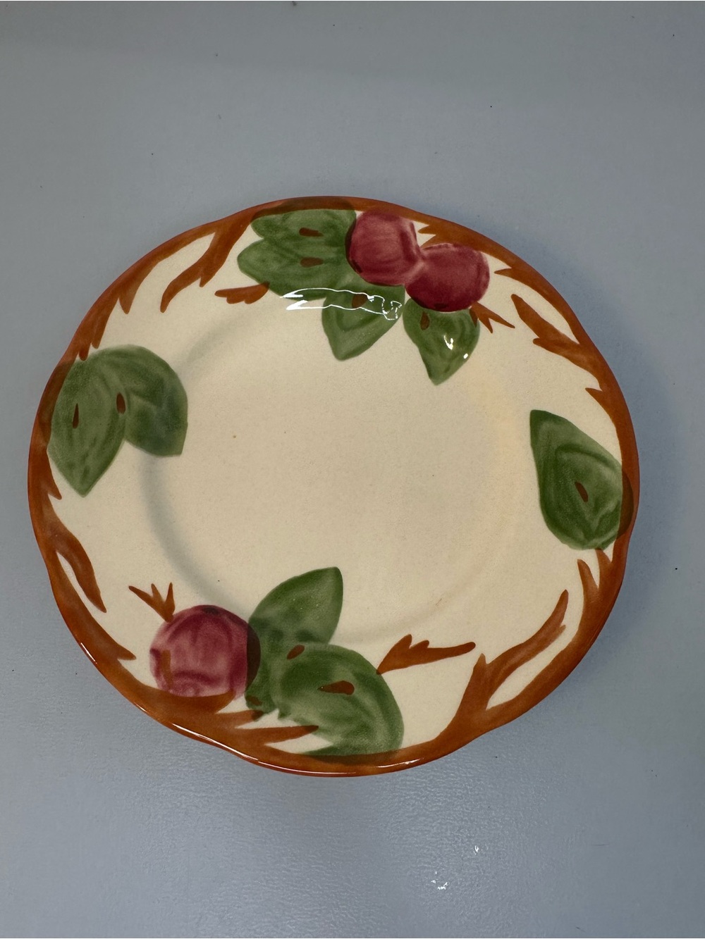 Franciscan Hand-Painted Apple Plate in Cream, Green and Brown
